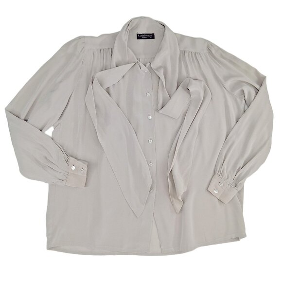 Louis Feraud Vintage Silk Tie Neck Blouse Gray Long Sleeve Romantic SZ 38/6 - Picture 7 of 12